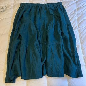 OffOn tiered elastic waist skirt dark teal linen pockets